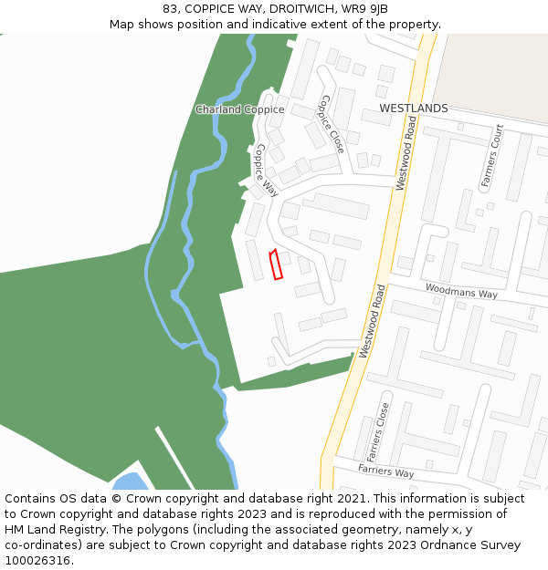 83, COPPICE WAY, DROITWICH, WR9 9JB: Location map and indicative extent of plot