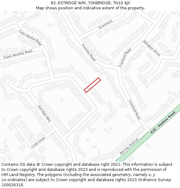 83, ESTRIDGE WAY, TONBRIDGE, TN10 4JX: Location map and indicative extent of plot