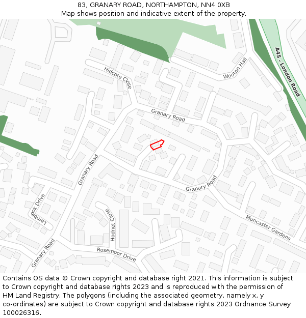 83, GRANARY ROAD, NORTHAMPTON, NN4 0XB: Location map and indicative extent of plot