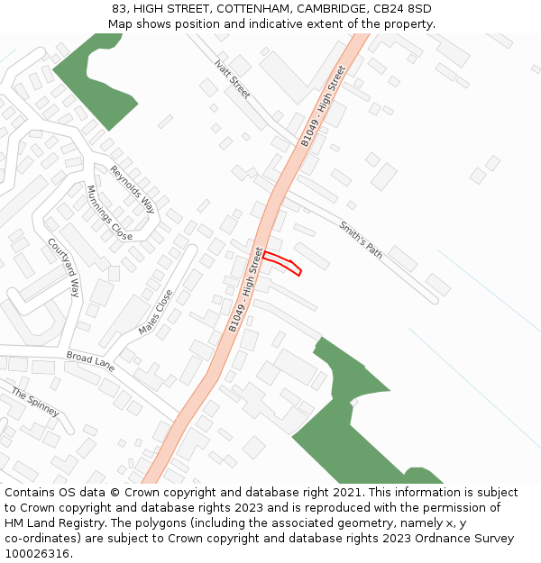 83, HIGH STREET, COTTENHAM, CAMBRIDGE, CB24 8SD: Location map and indicative extent of plot