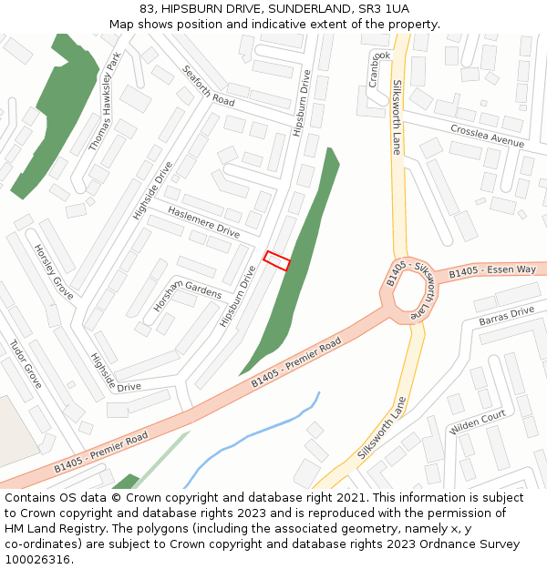 83, HIPSBURN DRIVE, SUNDERLAND, SR3 1UA: Location map and indicative extent of plot