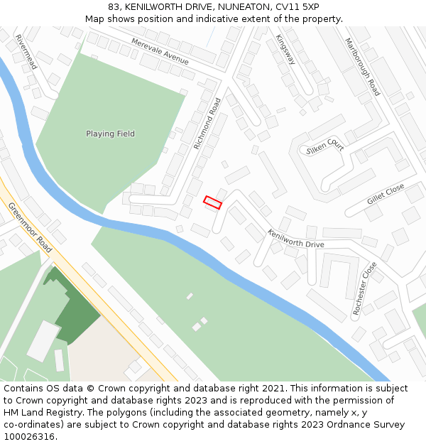 83, KENILWORTH DRIVE, NUNEATON, CV11 5XP: Location map and indicative extent of plot
