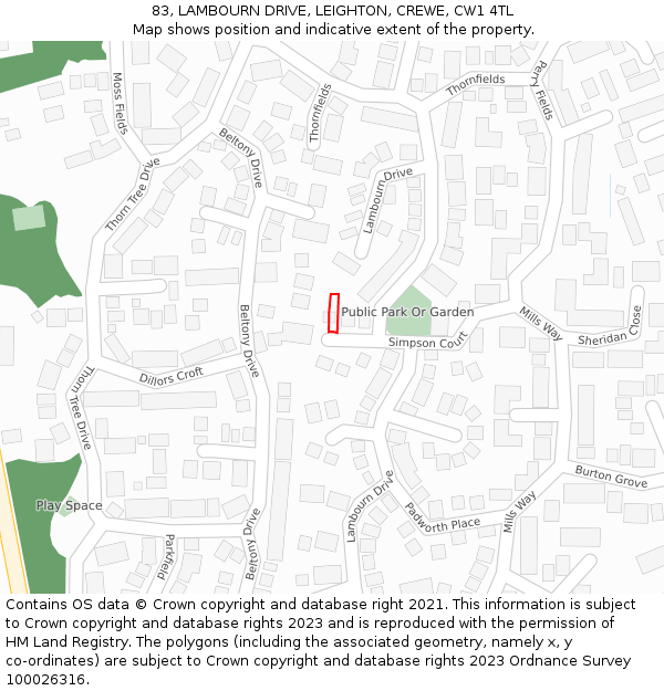 83, LAMBOURN DRIVE, LEIGHTON, CREWE, CW1 4TL: Location map and indicative extent of plot