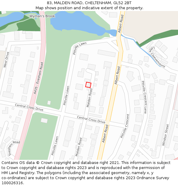 83, MALDEN ROAD, CHELTENHAM, GL52 2BT: Location map and indicative extent of plot