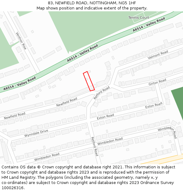 83, NEWFIELD ROAD, NOTTINGHAM, NG5 1HF: Location map and indicative extent of plot