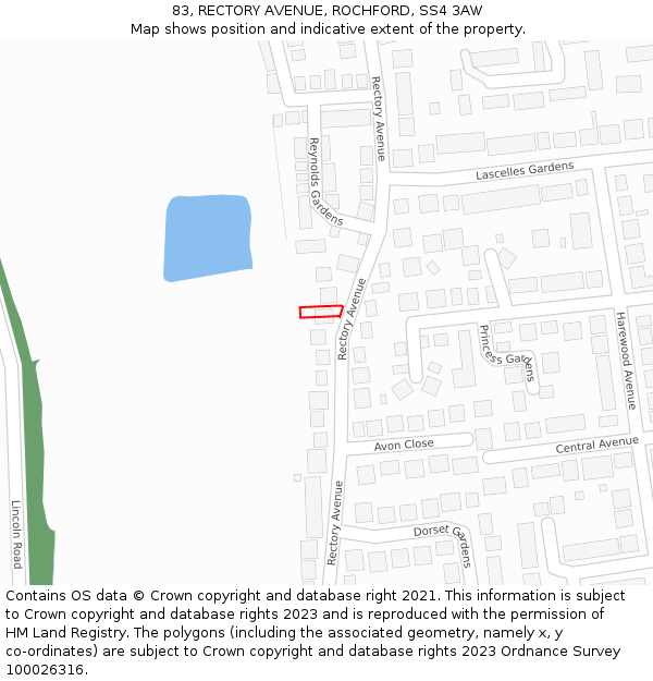 83, RECTORY AVENUE, ROCHFORD, SS4 3AW: Location map and indicative extent of plot