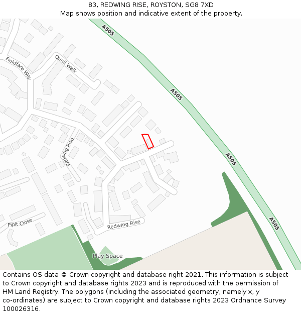 83, REDWING RISE, ROYSTON, SG8 7XD: Location map and indicative extent of plot