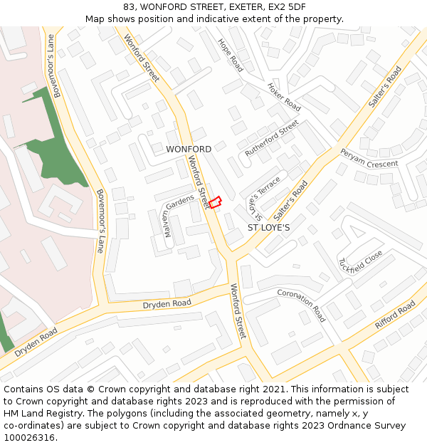 83, WONFORD STREET, EXETER, EX2 5DF: Location map and indicative extent of plot