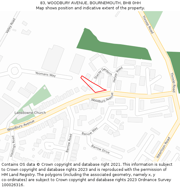 83, WOODBURY AVENUE, BOURNEMOUTH, BH8 0HH: Location map and indicative extent of plot