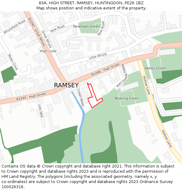 83A, HIGH STREET, RAMSEY, HUNTINGDON, PE26 1BZ: Location map and indicative extent of plot