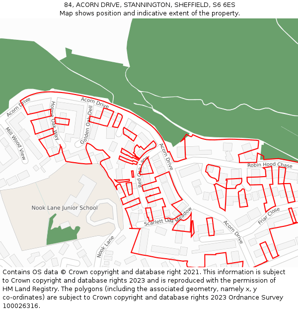 84, ACORN DRIVE, STANNINGTON, SHEFFIELD, S6 6ES: Location map and indicative extent of plot