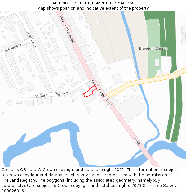 84, BRIDGE STREET, LAMPETER, SA48 7AG: Location map and indicative extent of plot