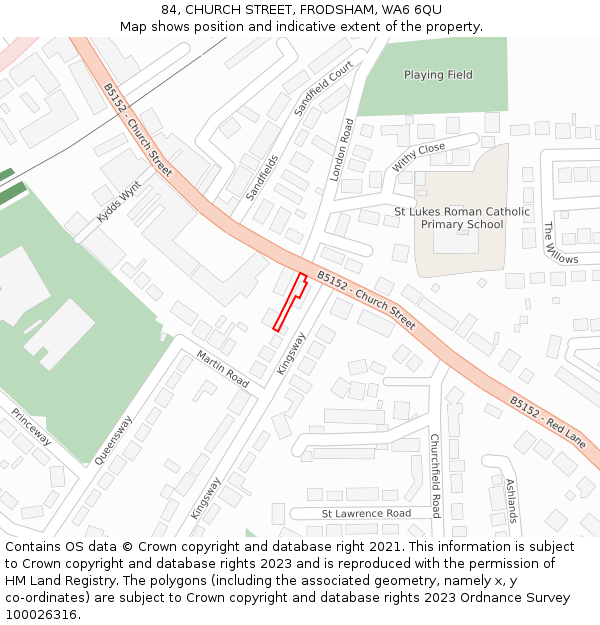84, CHURCH STREET, FRODSHAM, WA6 6QU: Location map and indicative extent of plot