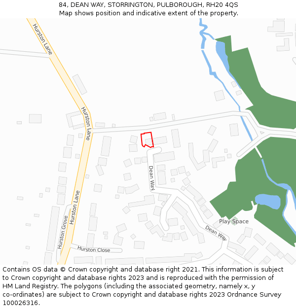 84, DEAN WAY, STORRINGTON, PULBOROUGH, RH20 4QS: Location map and indicative extent of plot