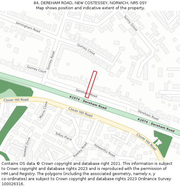 84, DEREHAM ROAD, NEW COSTESSEY, NORWICH, NR5 0SY: Location map and indicative extent of plot