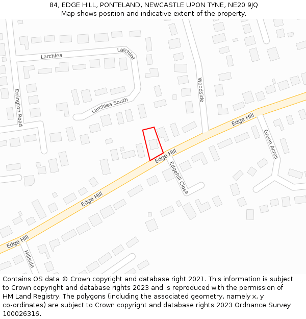 84, EDGE HILL, PONTELAND, NEWCASTLE UPON TYNE, NE20 9JQ: Location map and indicative extent of plot