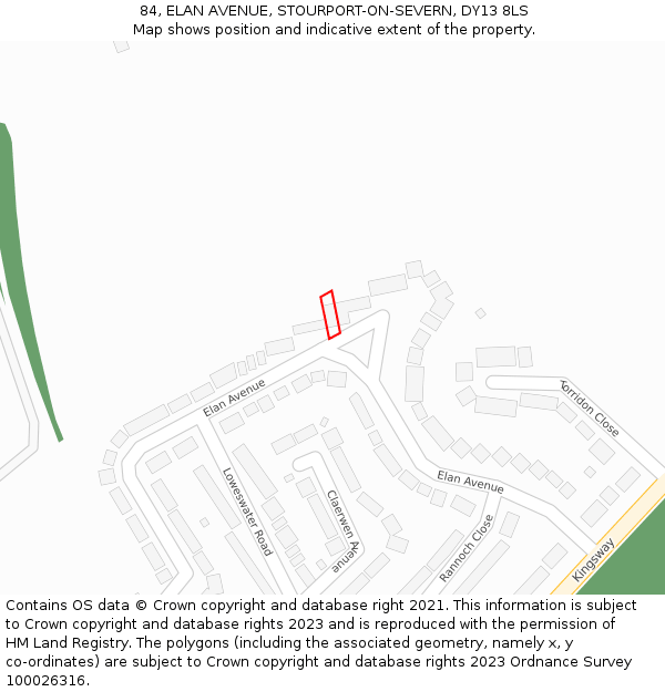 84, ELAN AVENUE, STOURPORT-ON-SEVERN, DY13 8LS: Location map and indicative extent of plot