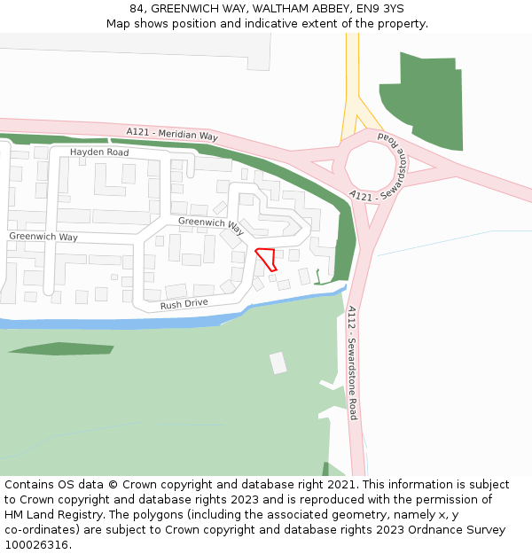 84, GREENWICH WAY, WALTHAM ABBEY, EN9 3YS: Location map and indicative extent of plot