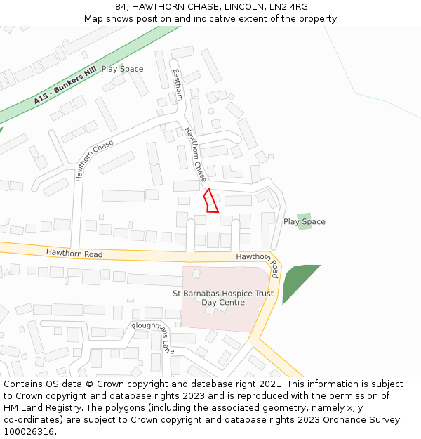 84, HAWTHORN CHASE, LINCOLN, LN2 4RG: Location map and indicative extent of plot