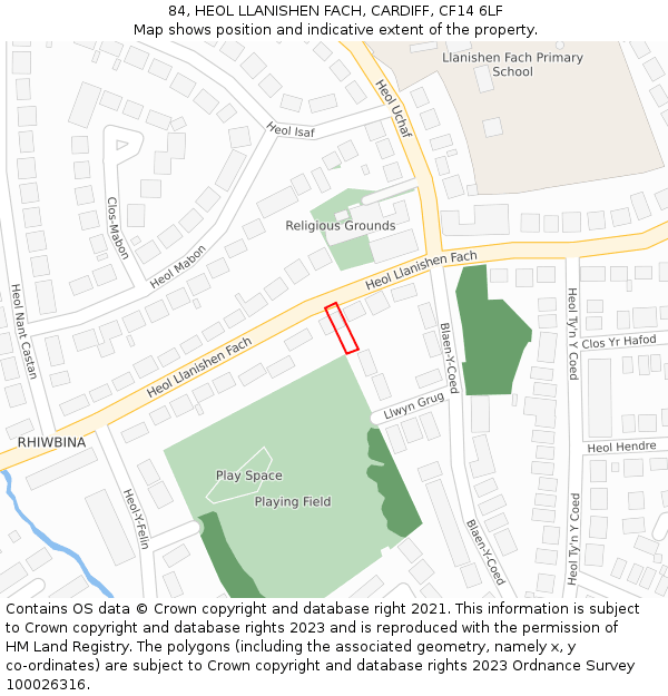 84, HEOL LLANISHEN FACH, CARDIFF, CF14 6LF: Location map and indicative extent of plot