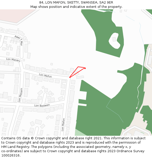 84, LON MAFON, SKETTY, SWANSEA, SA2 9ER: Location map and indicative extent of plot