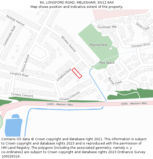 84, LONGFORD ROAD, MELKSHAM, SN12 6AX: Location map and indicative extent of plot