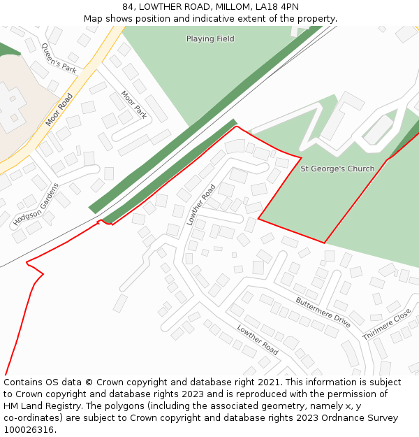 84, LOWTHER ROAD, MILLOM, LA18 4PN: Location map and indicative extent of plot