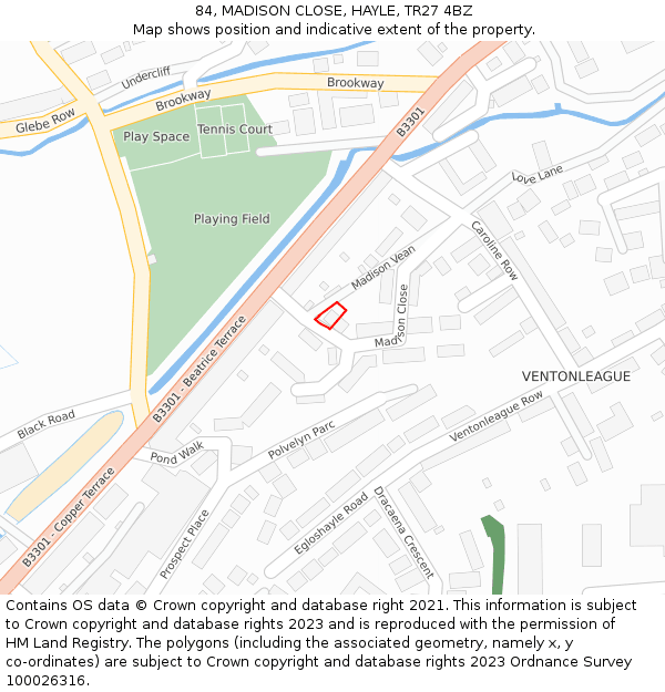 84, MADISON CLOSE, HAYLE, TR27 4BZ: Location map and indicative extent of plot