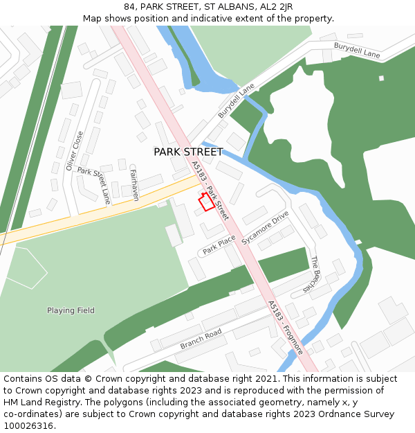 84, PARK STREET, ST ALBANS, AL2 2JR: Location map and indicative extent of plot