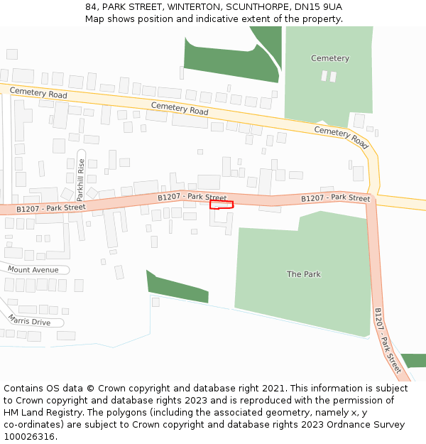 84, PARK STREET, WINTERTON, SCUNTHORPE, DN15 9UA: Location map and indicative extent of plot