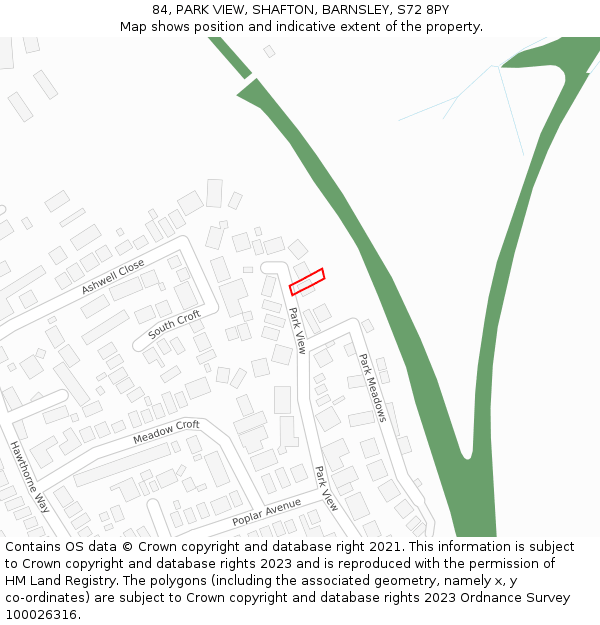 84, PARK VIEW, SHAFTON, BARNSLEY, S72 8PY: Location map and indicative extent of plot