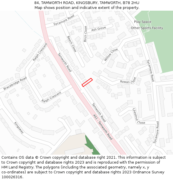 84, TAMWORTH ROAD, KINGSBURY, TAMWORTH, B78 2HU: Location map and indicative extent of plot