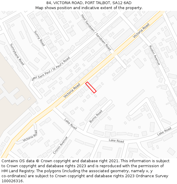 84, VICTORIA ROAD, PORT TALBOT, SA12 6AD: Location map and indicative extent of plot