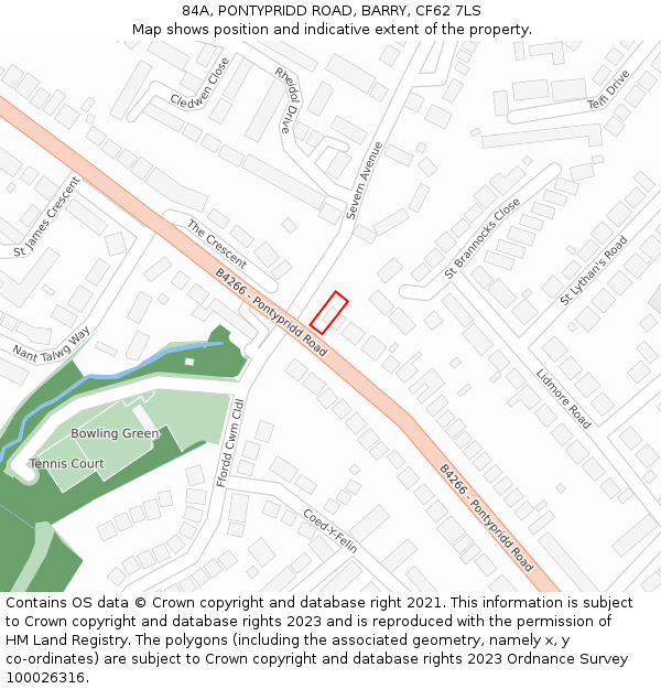 84A, PONTYPRIDD ROAD, BARRY, CF62 7LS: Location map and indicative extent of plot