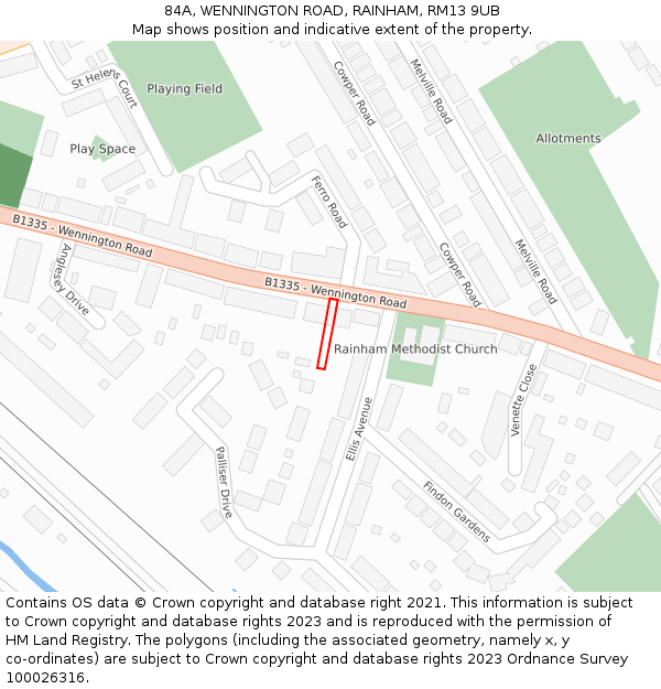 84A, WENNINGTON ROAD, RAINHAM, RM13 9UB: Location map and indicative extent of plot