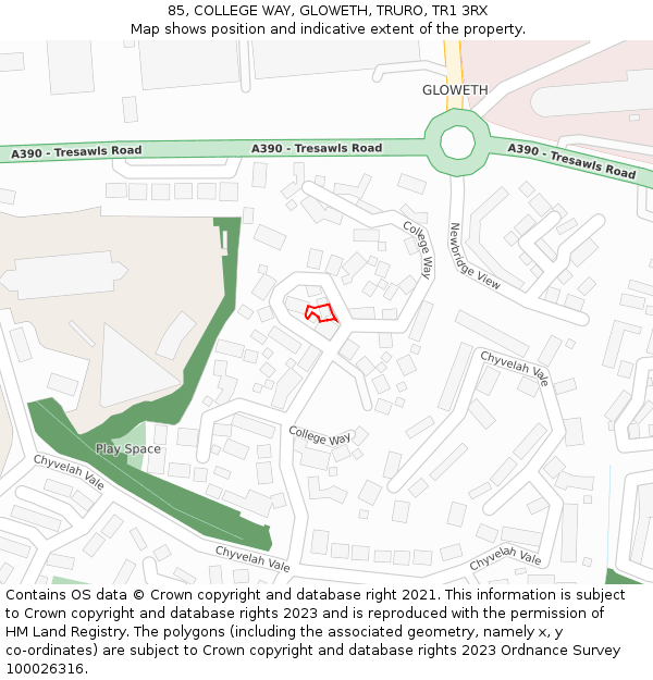 85, COLLEGE WAY, GLOWETH, TRURO, TR1 3RX: Location map and indicative extent of plot