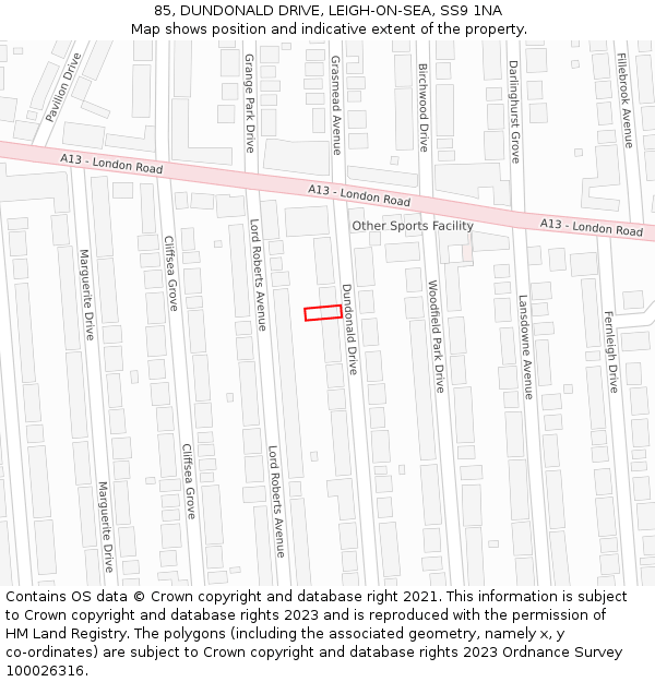 85, DUNDONALD DRIVE, LEIGH-ON-SEA, SS9 1NA: Location map and indicative extent of plot