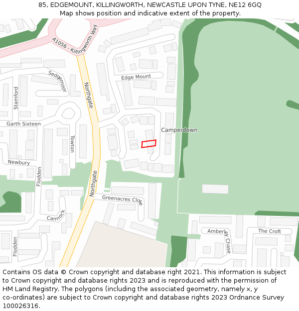 85, EDGEMOUNT, KILLINGWORTH, NEWCASTLE UPON TYNE, NE12 6GQ: Location map and indicative extent of plot