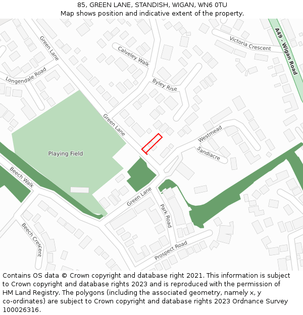 85, GREEN LANE, STANDISH, WIGAN, WN6 0TU: Location map and indicative extent of plot