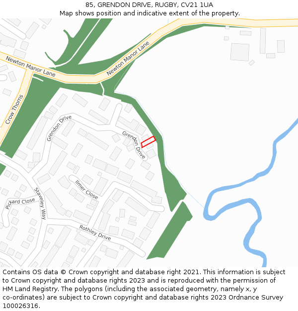 85, GRENDON DRIVE, RUGBY, CV21 1UA: Location map and indicative extent of plot