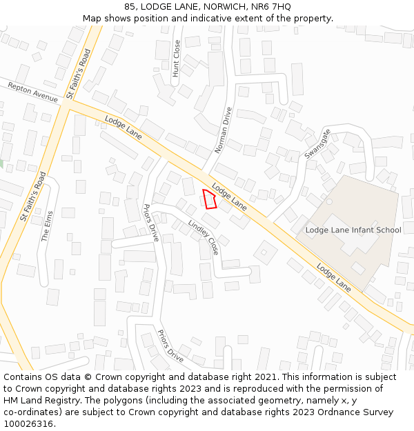 85, LODGE LANE, NORWICH, NR6 7HQ: Location map and indicative extent of plot