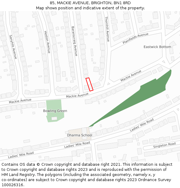 85, MACKIE AVENUE, BRIGHTON, BN1 8RD: Location map and indicative extent of plot