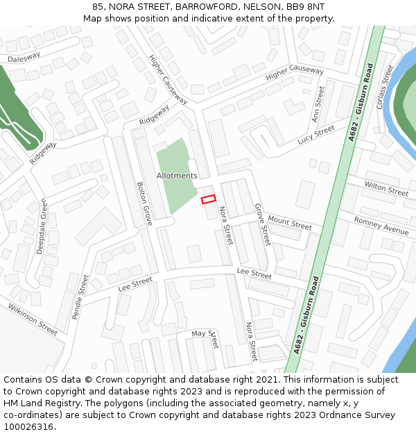 85, NORA STREET, BARROWFORD, NELSON, BB9 8NT: Location map and indicative extent of plot