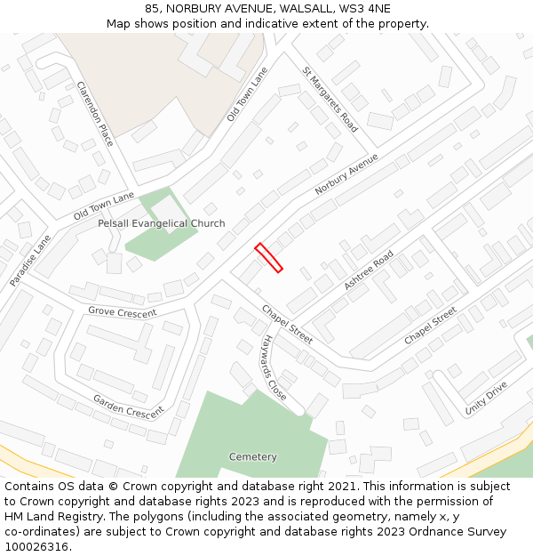 85, NORBURY AVENUE, WALSALL, WS3 4NE: Location map and indicative extent of plot