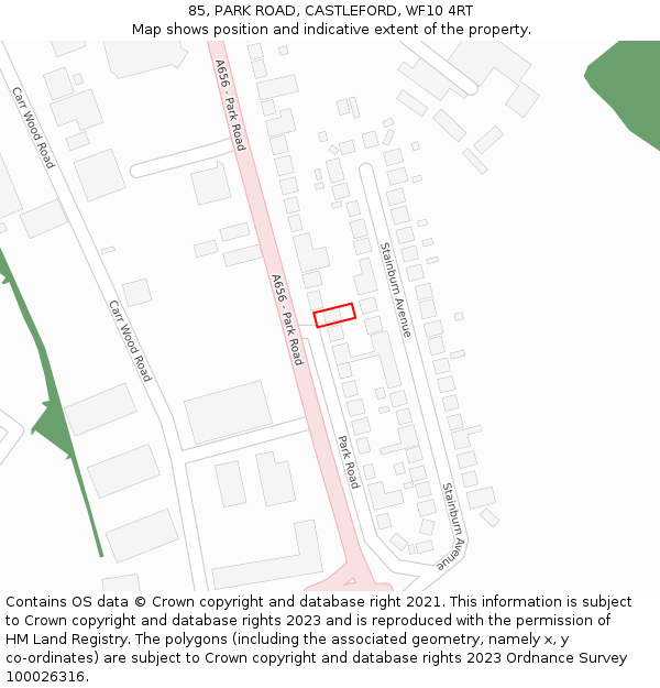 85, PARK ROAD, CASTLEFORD, WF10 4RT: Location map and indicative extent of plot