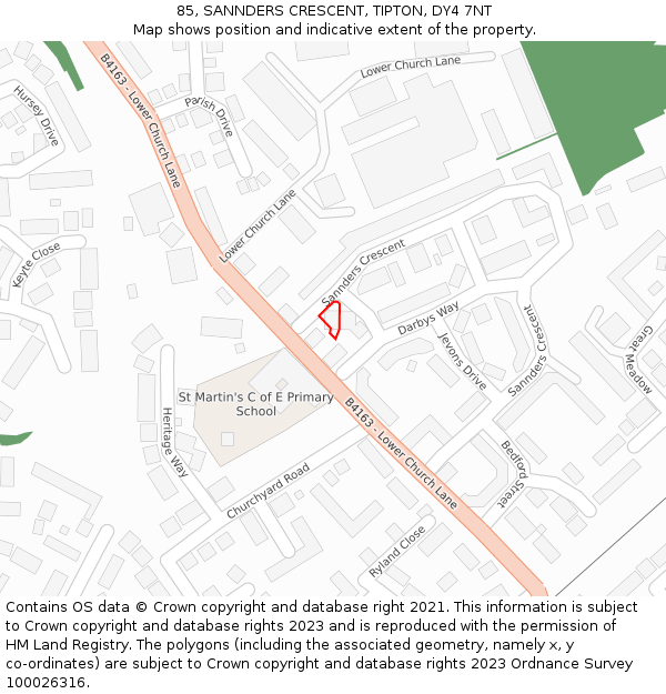 85, SANNDERS CRESCENT, TIPTON, DY4 7NT: Location map and indicative extent of plot