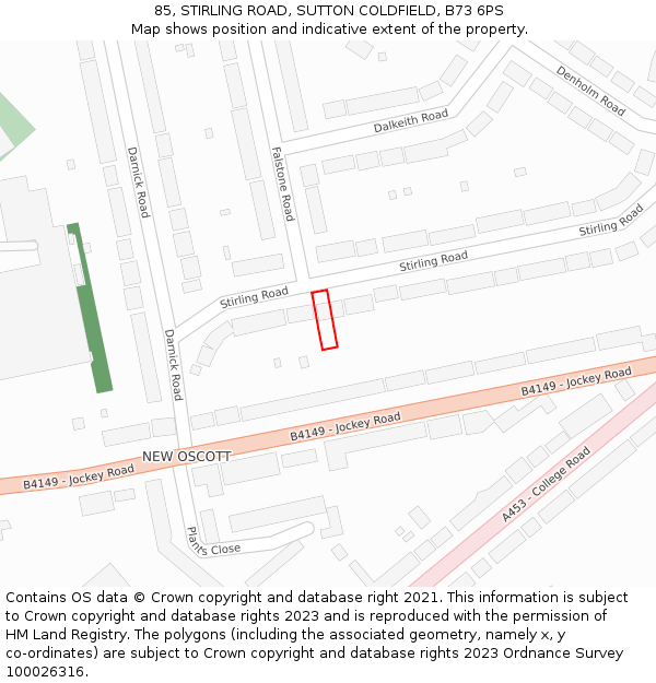 85, STIRLING ROAD, SUTTON COLDFIELD, B73 6PS: Location map and indicative extent of plot