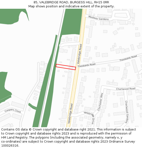 85, VALEBRIDGE ROAD, BURGESS HILL, RH15 0RR: Location map and indicative extent of plot