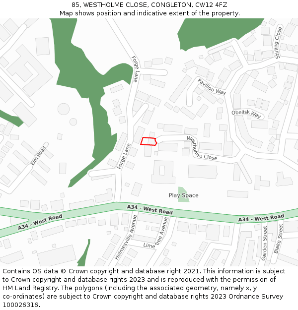 85, WESTHOLME CLOSE, CONGLETON, CW12 4FZ: Location map and indicative extent of plot