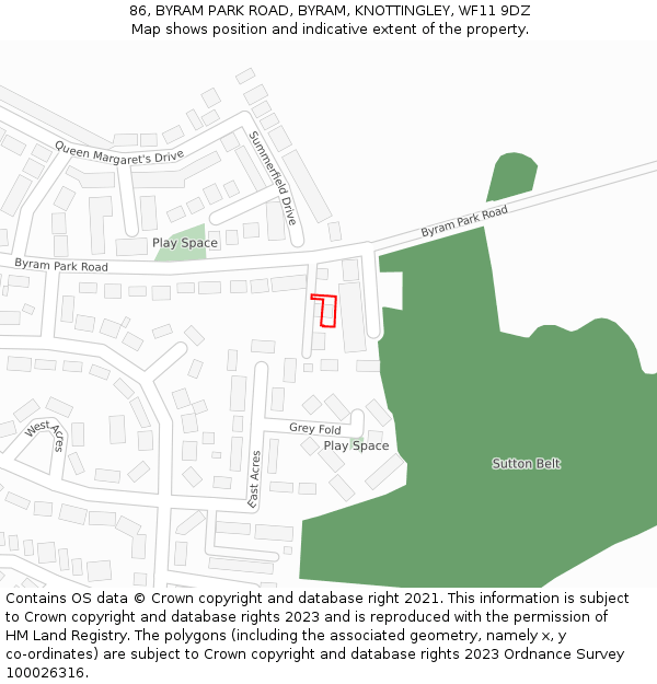 86, BYRAM PARK ROAD, BYRAM, KNOTTINGLEY, WF11 9DZ: Location map and indicative extent of plot